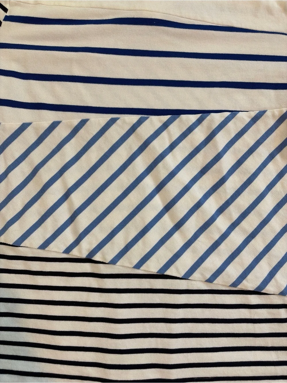 Polo Ralph Lauren Mens M Classic Fit Patchwork Stripe Polo Shirt Blue White Pony